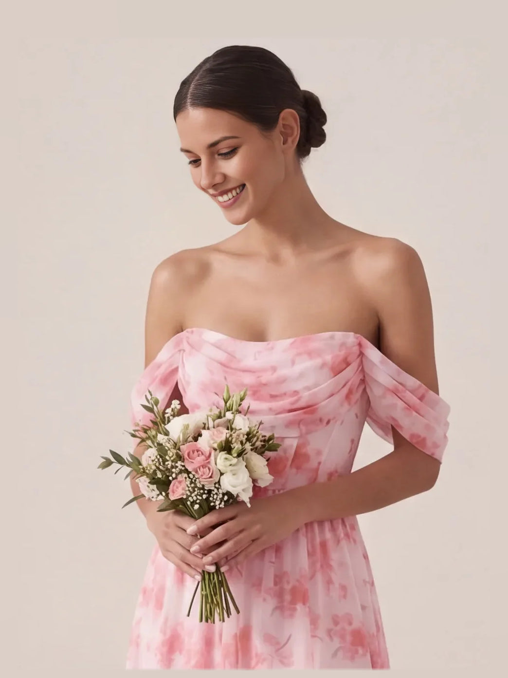 Floral a-line maxi formal dress with ruching, alternate view