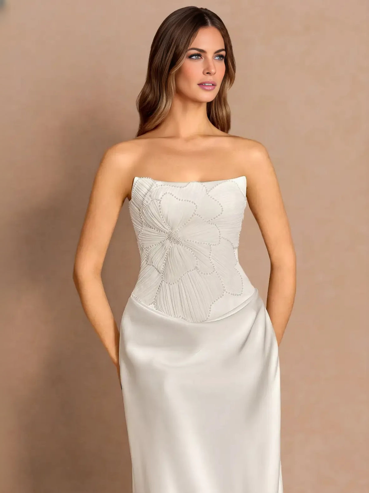 Ivory midi wedding dress, alternate view showing the overall dress design