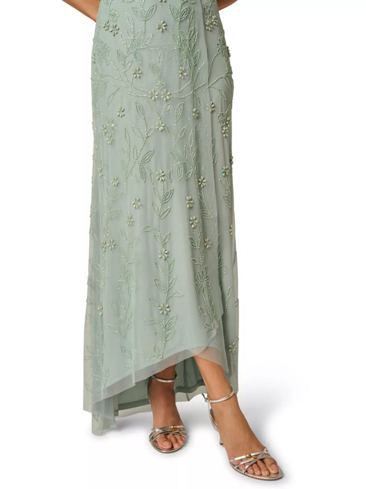 Dusty Sage high-low mother of the bride dress, alternate view showing the overall dress design