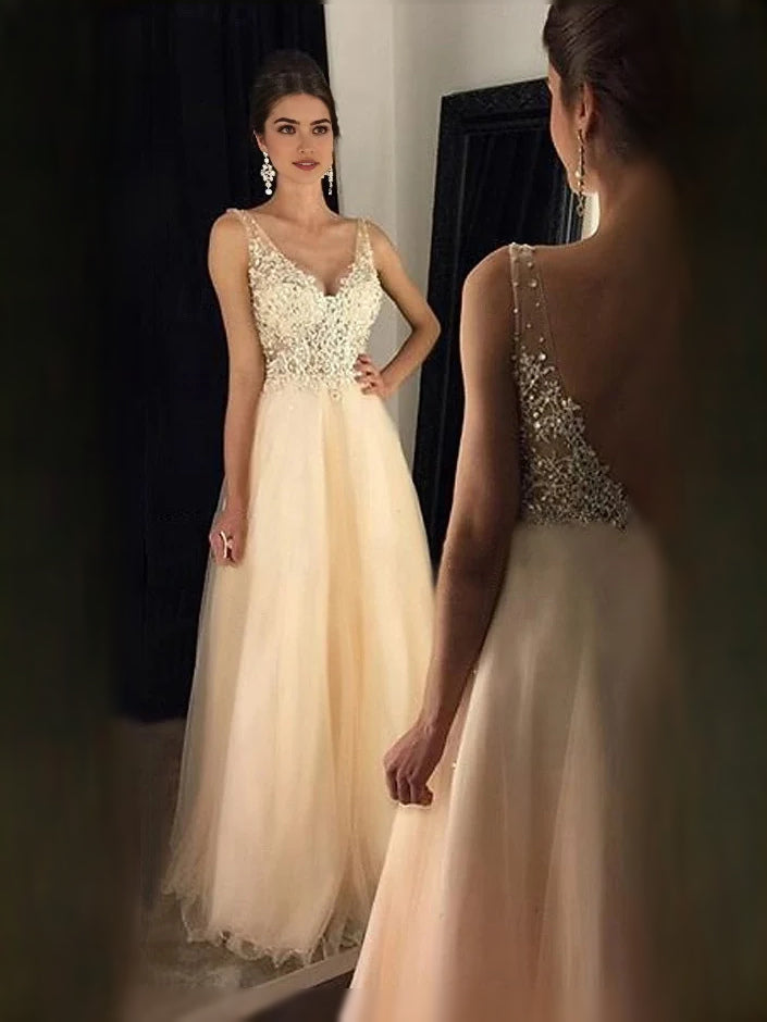 Gold floor-length prom dress, alternate view showing the overall dress design
