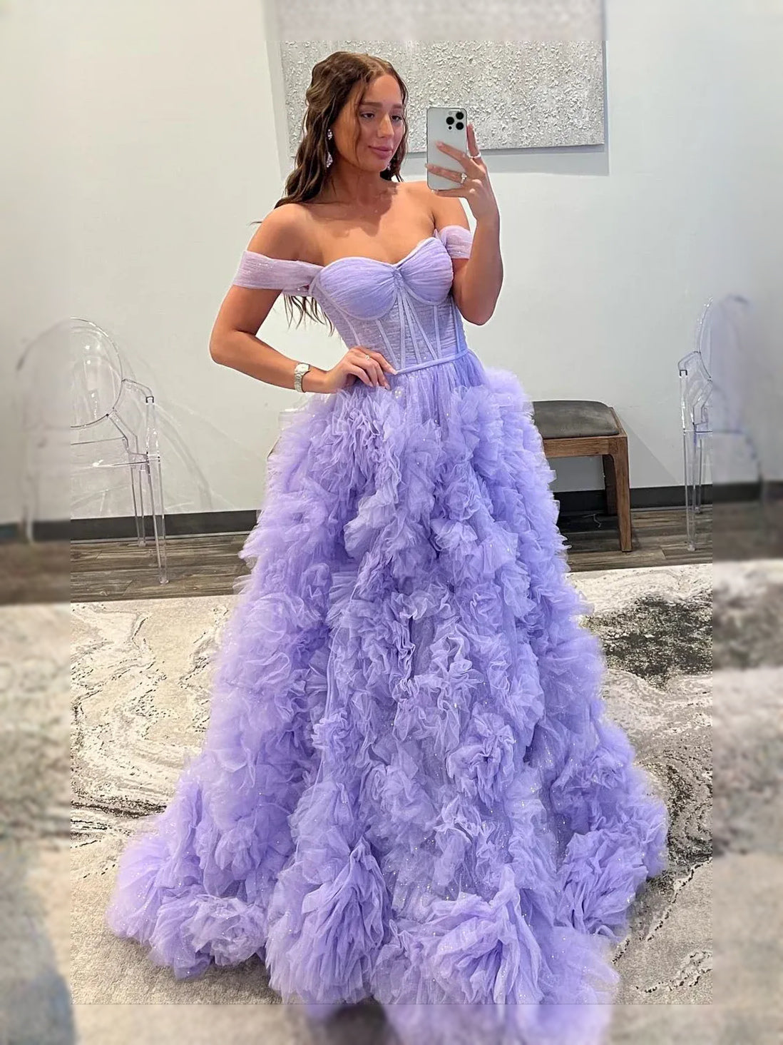 Lavender maxi prom dress, alternate view showing the overall dress design