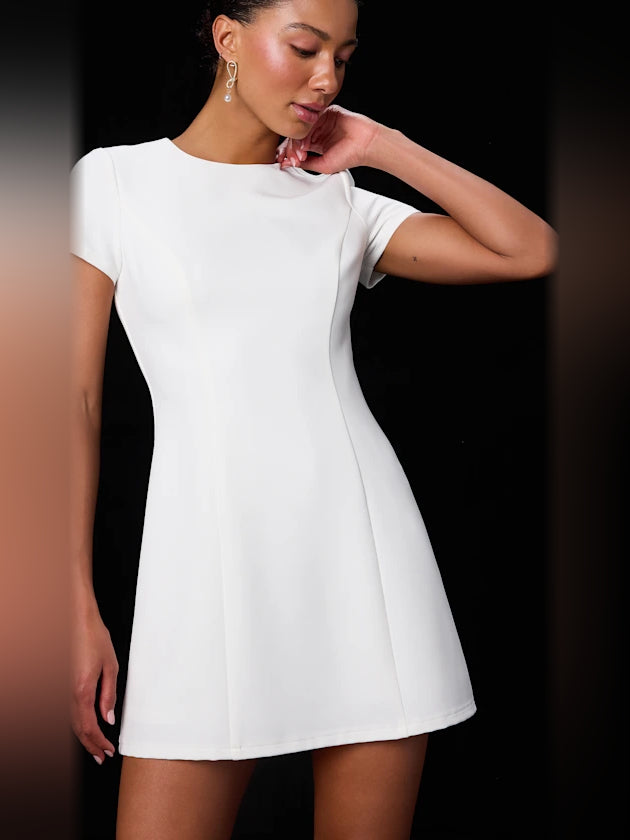White mini homecoming dress, alternate view showing the overall dress design