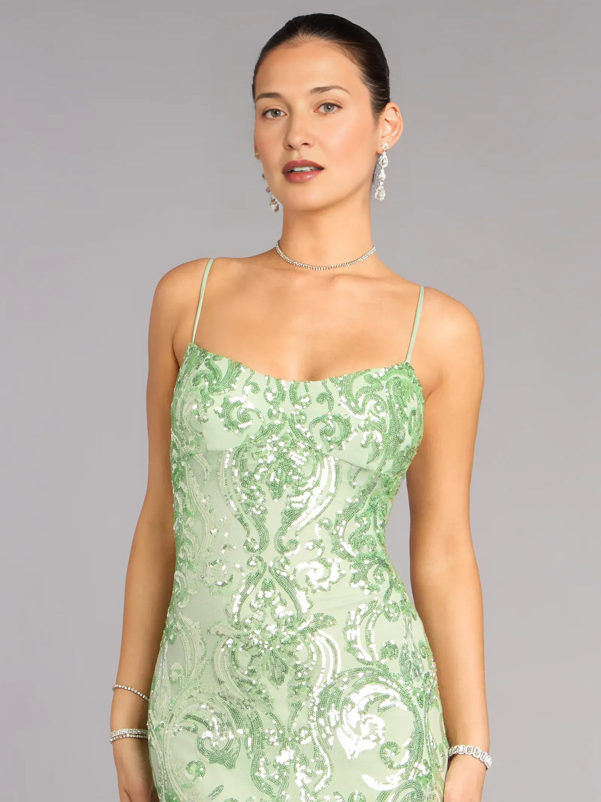 Sage Green floor-length prom dress, alternate view showing the overall dress design