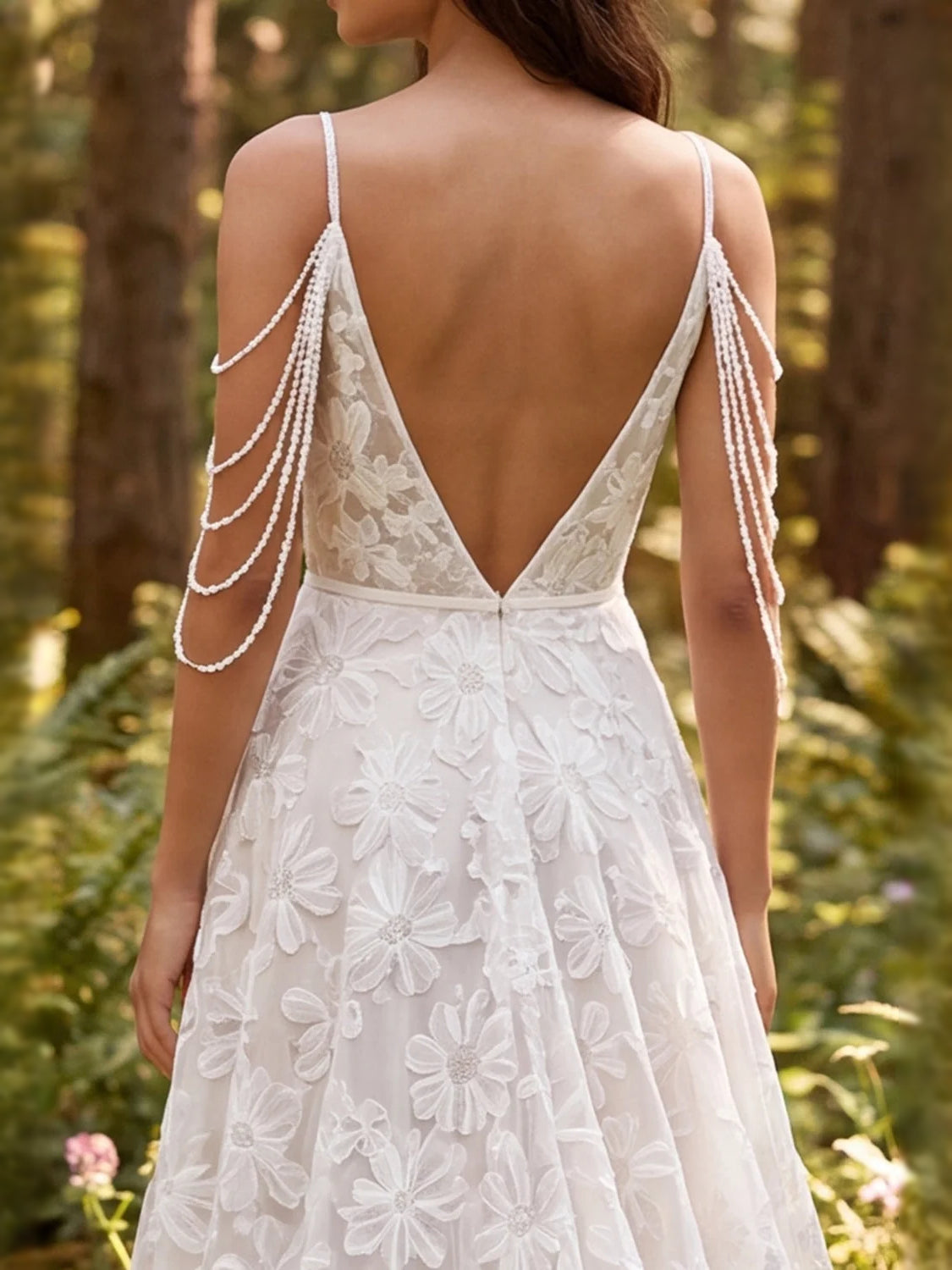 Ivory floor-length wedding dress, alternate view showing the overall dress design