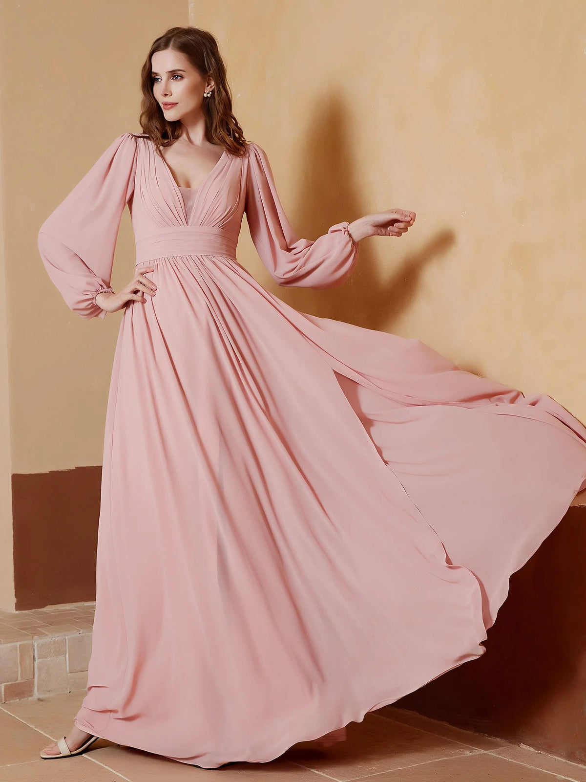 Dusty Rose maxi bridesmaid dress, alternate view showing the overall dress design