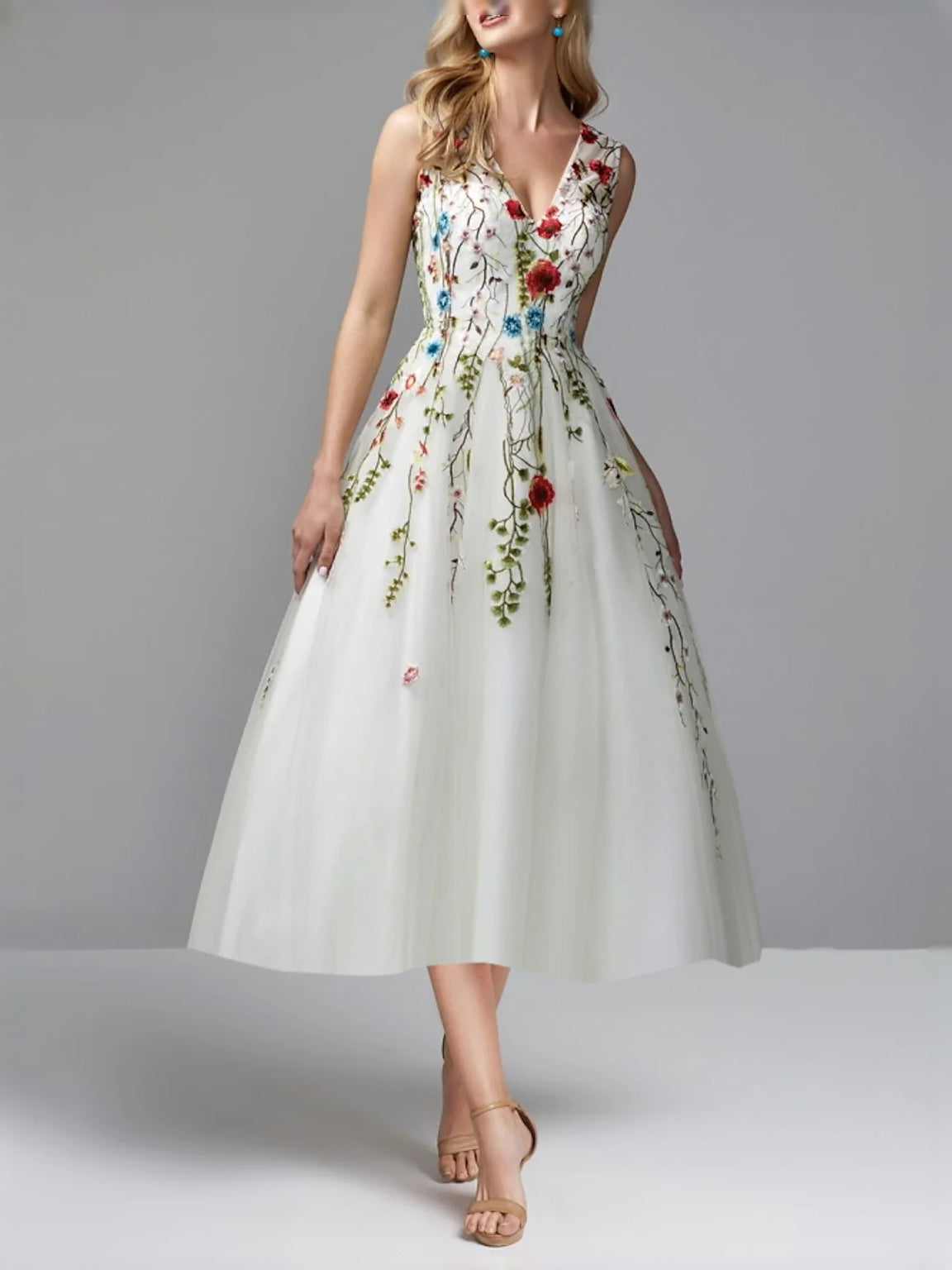 Ivory white floor-length prom dress, alternate view showing the overall dress design