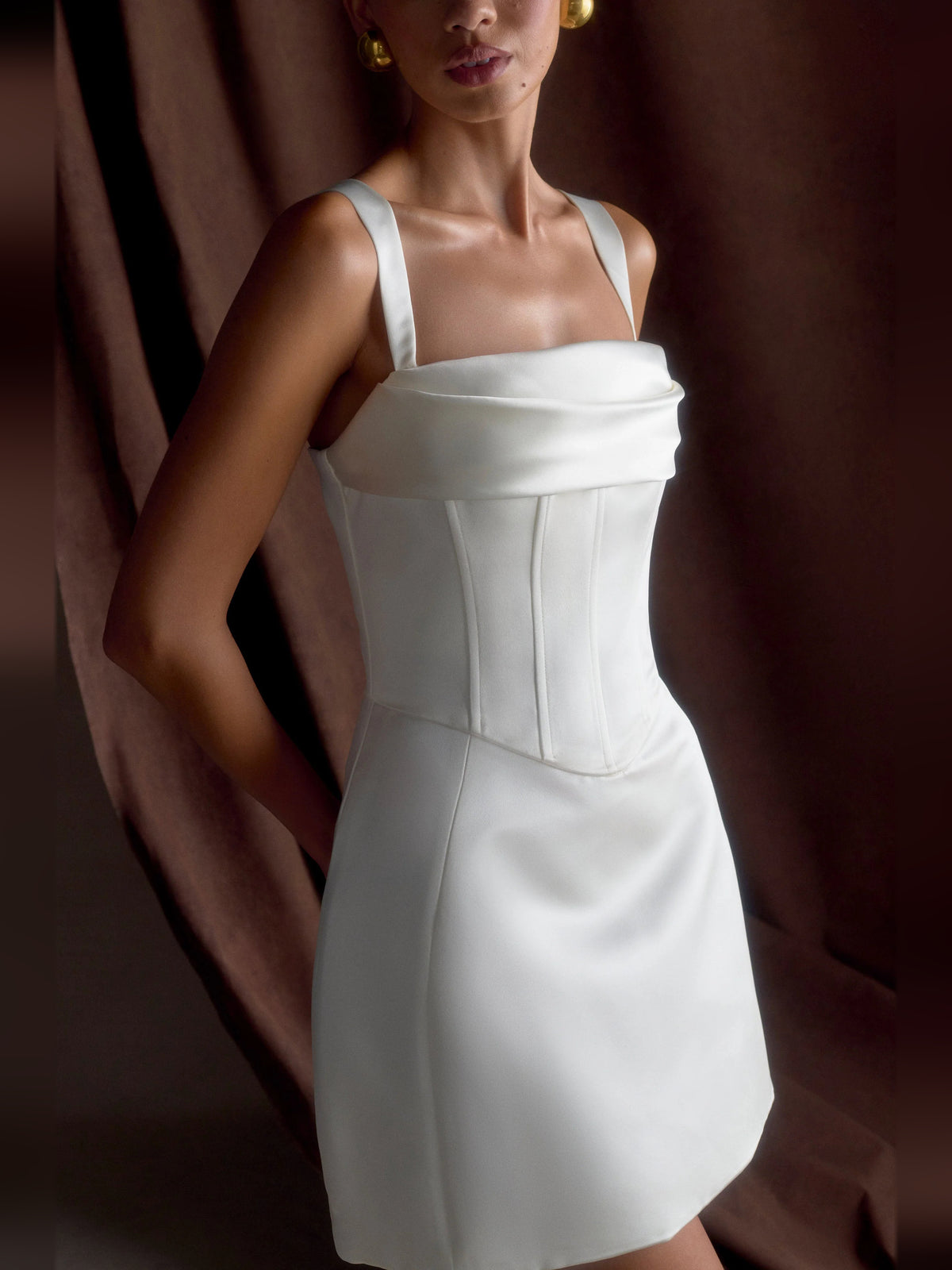 White mini homecoming dress, alternate view showing the overall dress design