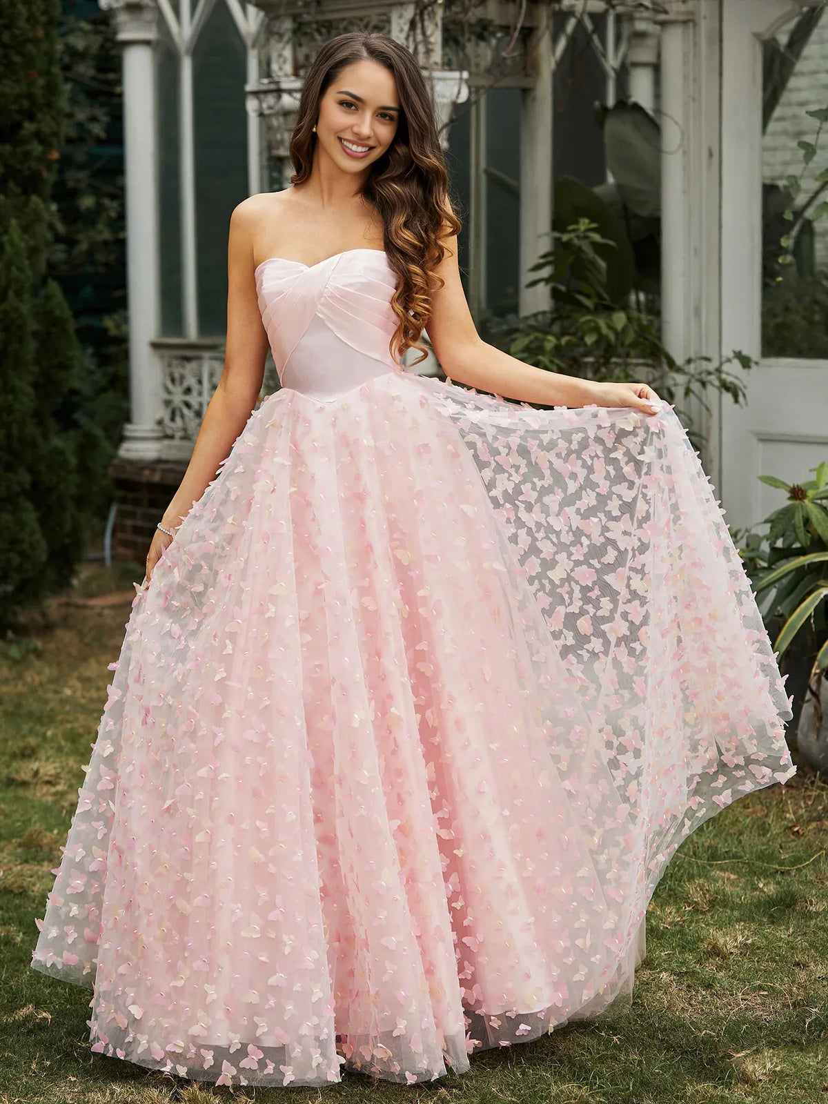 Blush Pink floor-length prom dress, alternate view showing the overall dress design