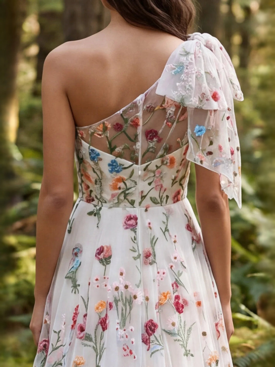 Ivory floor-length bridesmaid dress, alternate view showing the overall dress design