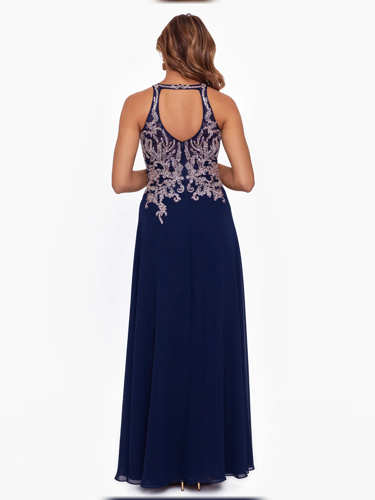 Dark Navy floor-length mother of the bride dress, alternate view showing the overall dress design