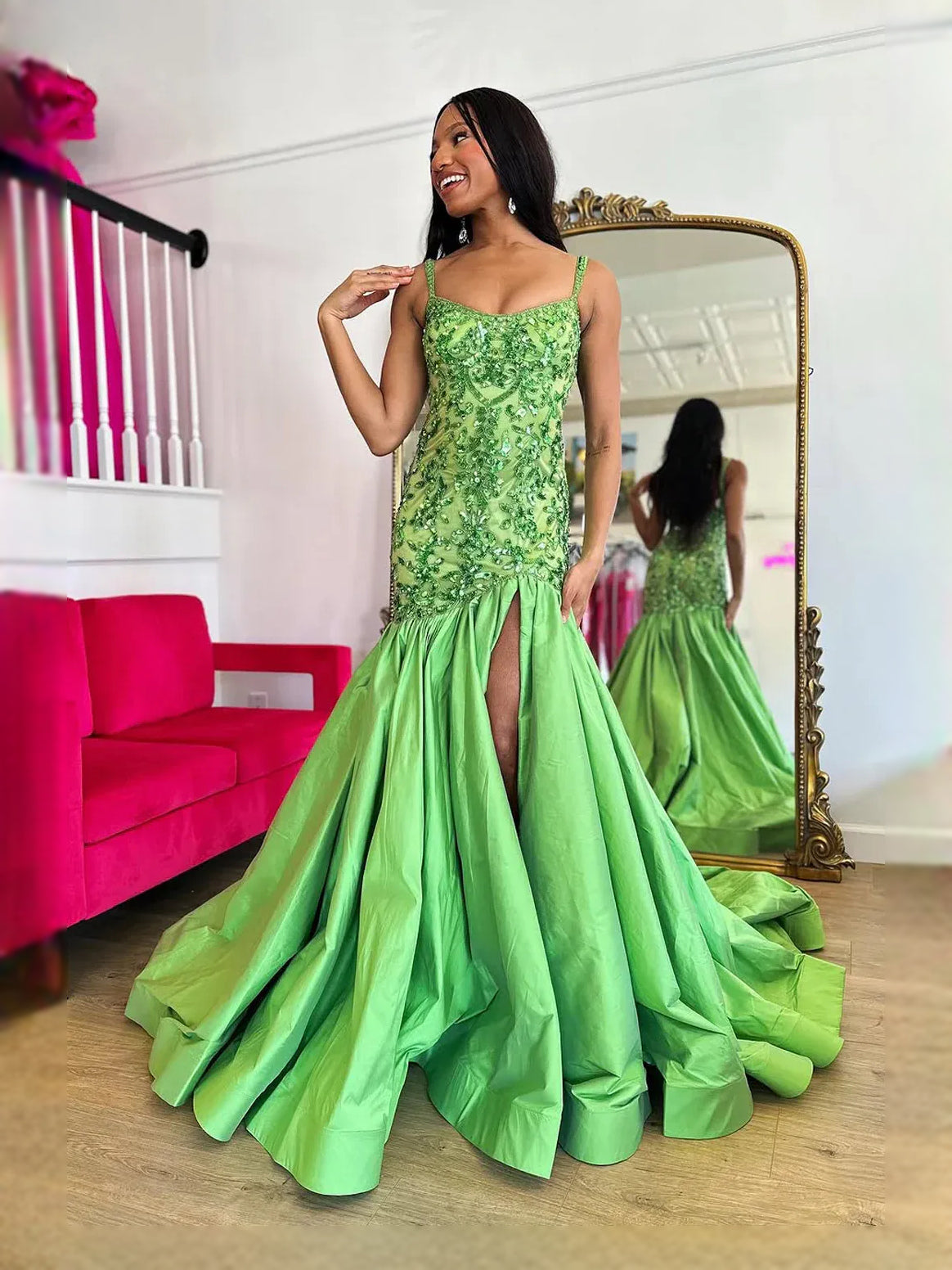 Lime Green floor-length prom dress, alternate view showing the overall dress design