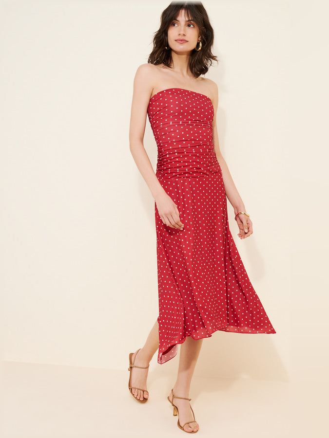 Red midi formal dress, alternate view showing the waist