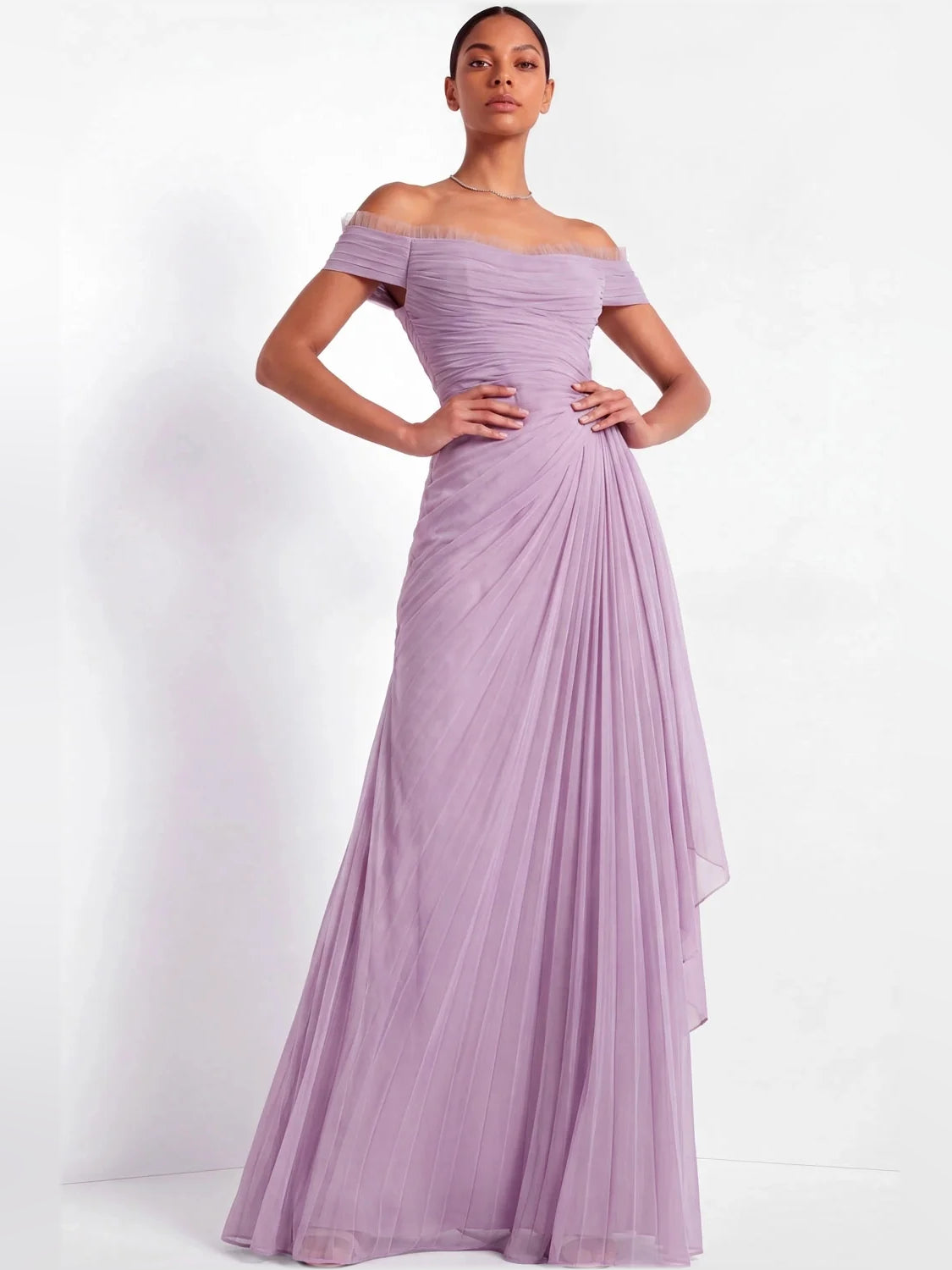 Lilac maxi bridesmaid dress, alternate view showing the overall dress design