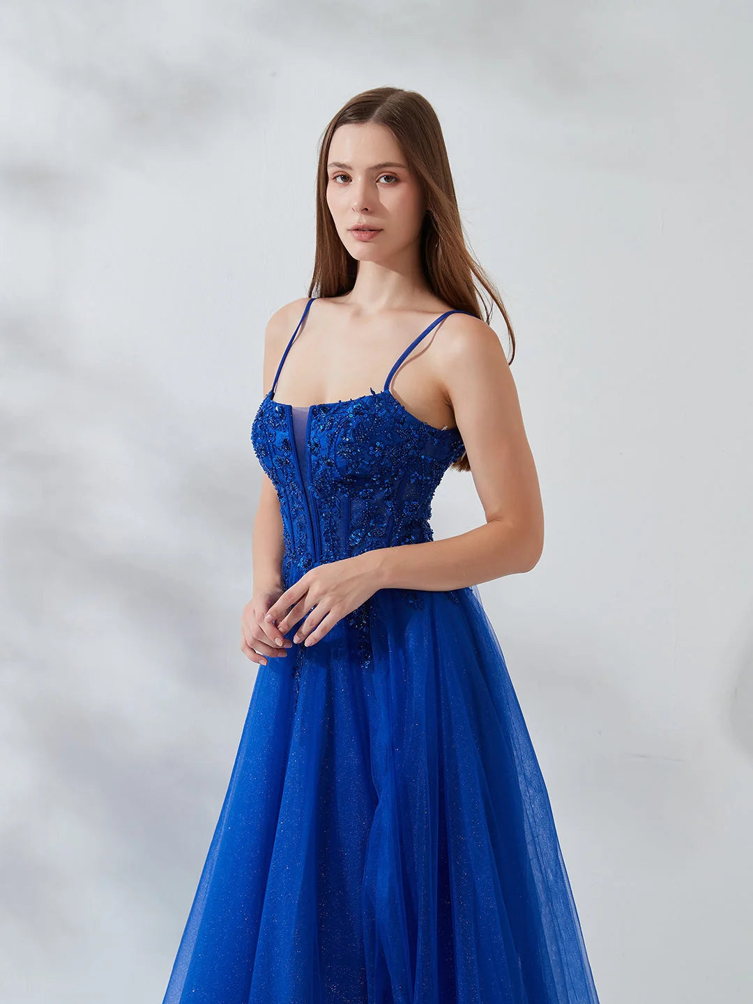 Cobalt Blue floor-length prom dress, alternate view showing the overall dress design
