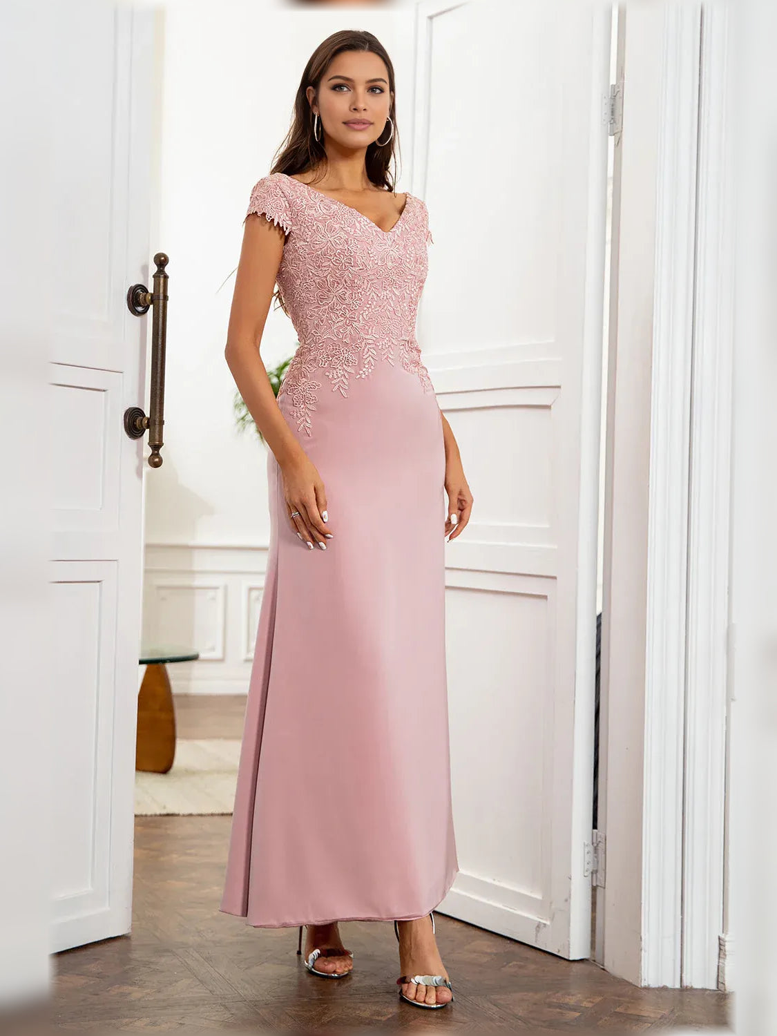 Dusty Rose maxi mother of the bride dress, alternate view showing the overall dress design