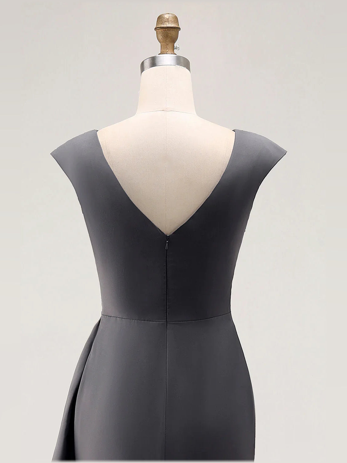 Gray sheath floor-length formal dress with beading, alternate view