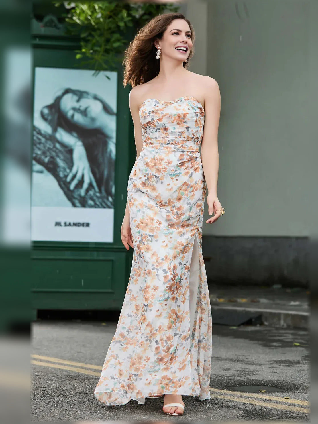 As Picture mermaid floor-length formal dress with floral print, alternate view