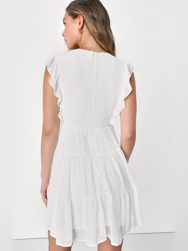 White mini homecoming dress, alternate view showing the overall dress design