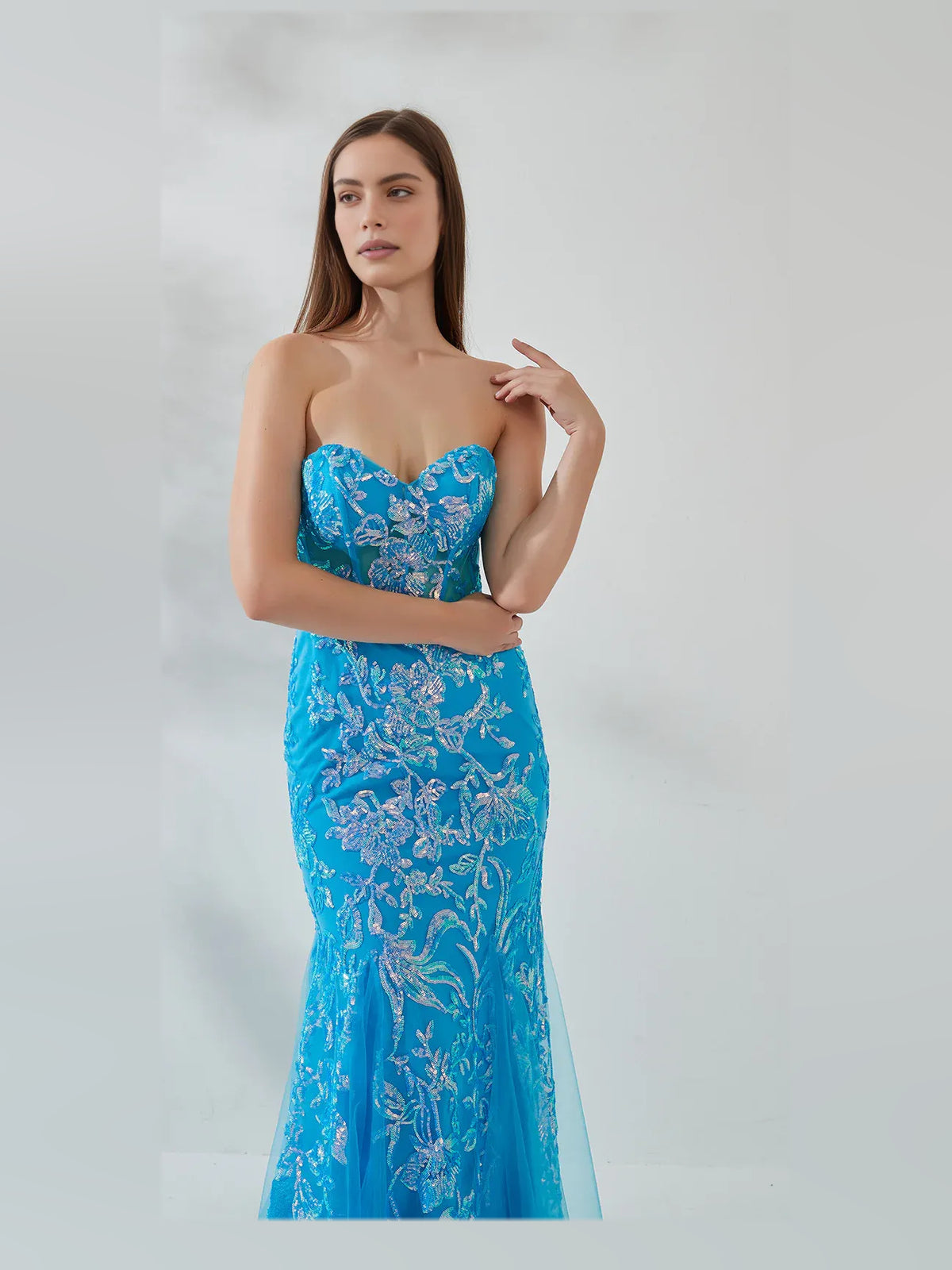 Ocean Blue floor-length prom dress, alternate view showing the overall dress design