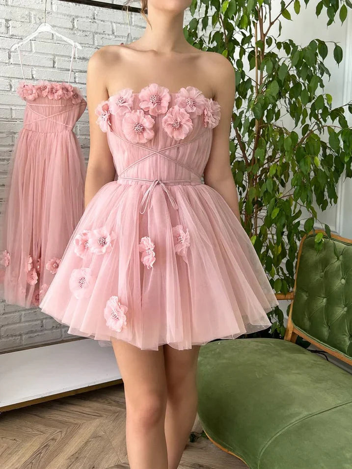 Light Pink mini homecoming dress, alternate view showing the overall dress design
