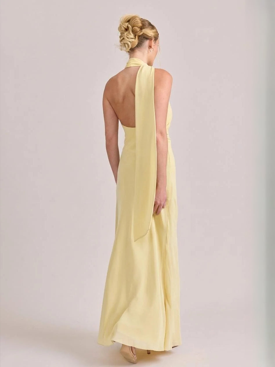 Pale Lemon maxi bridesmaid dress, alternate view showing the overall dress design