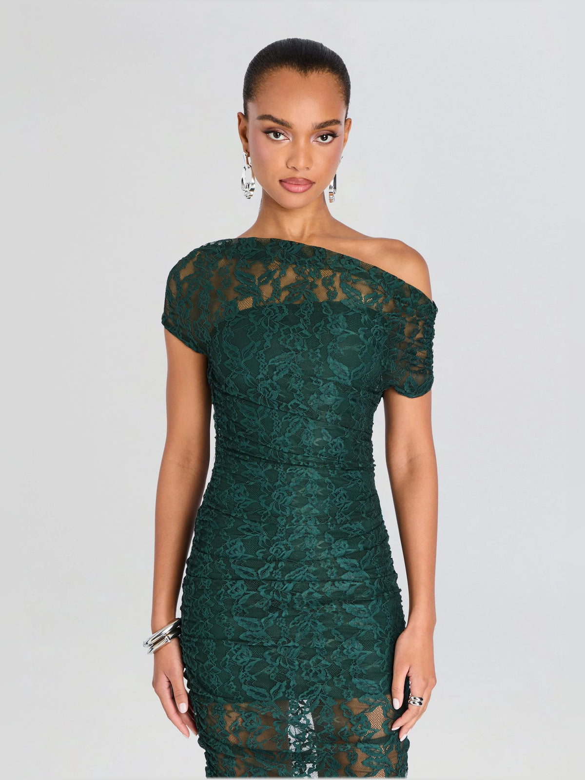 Teal midi formal dress, alternate view showing the skirt
