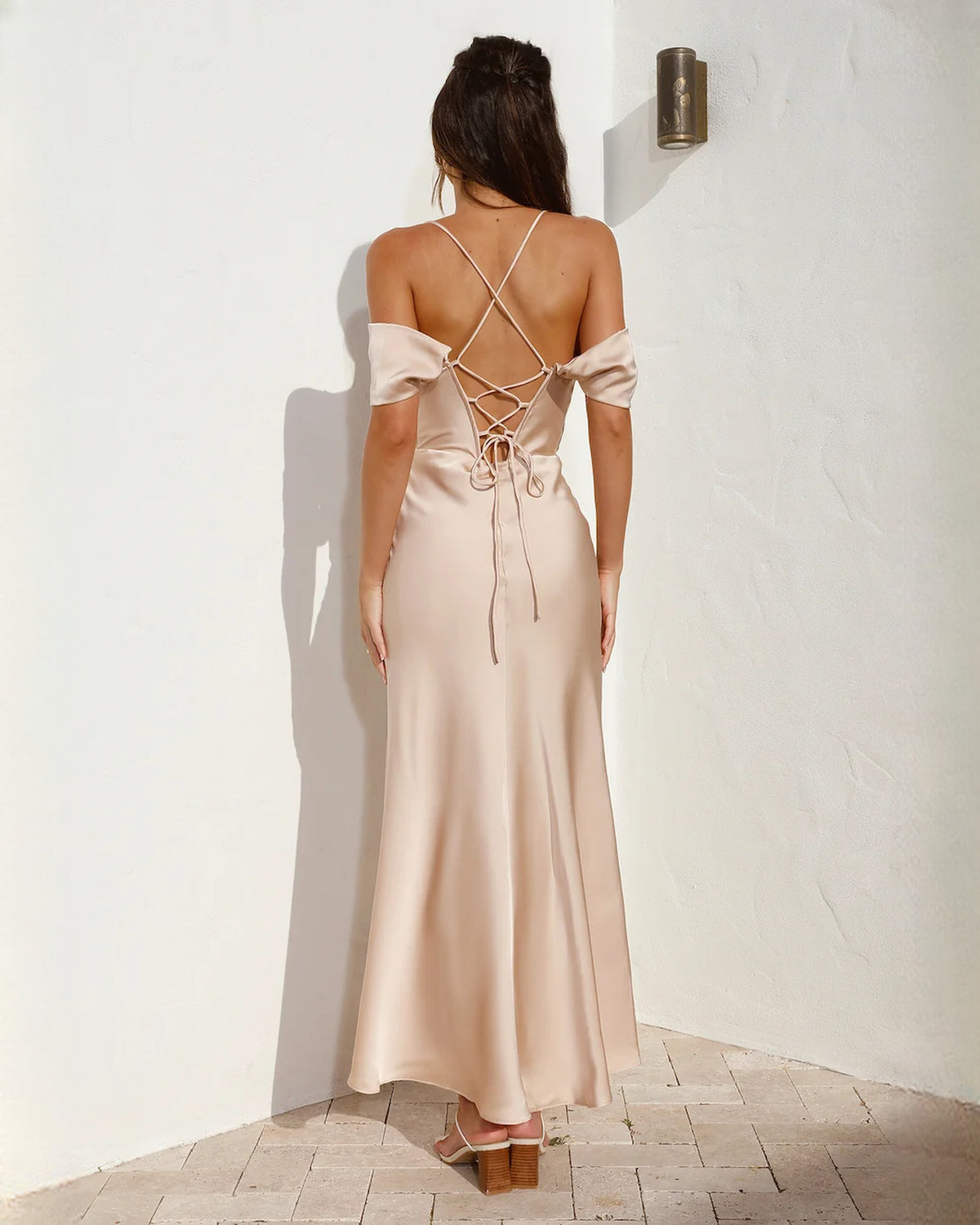 sleeveless satin a-line maxi bridesmaid dress - image 5