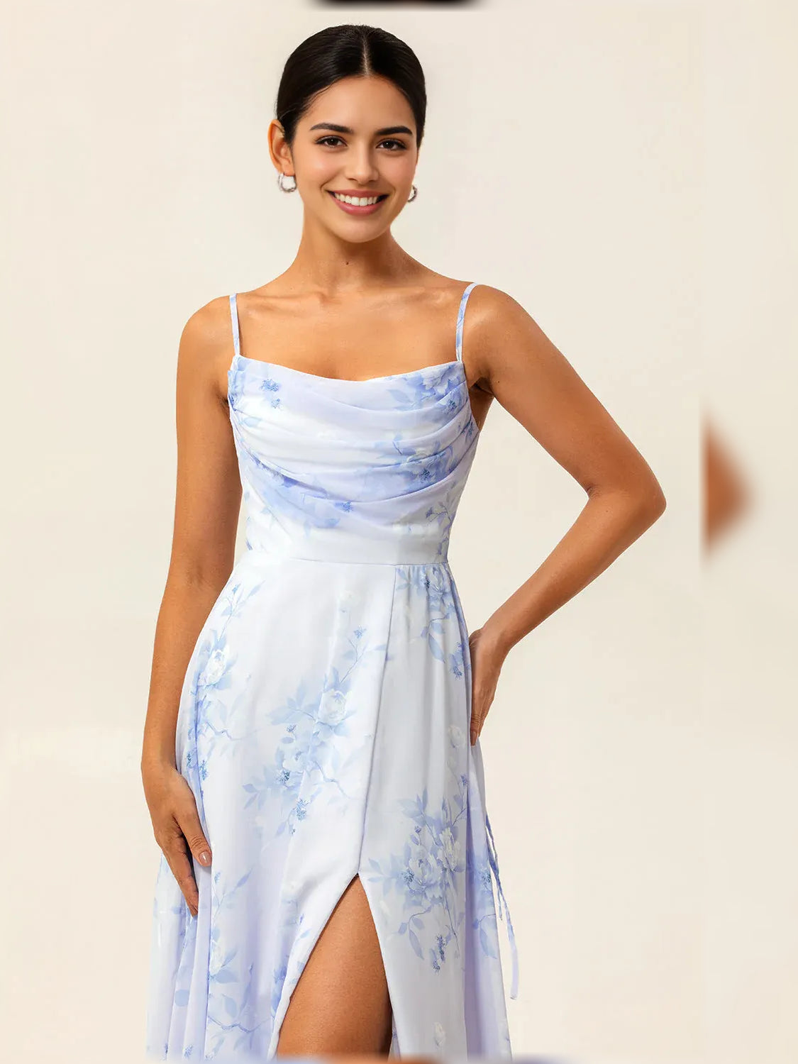 As Picture a-line floor-length formal dress with skirt slit, alternate view showing the skirt