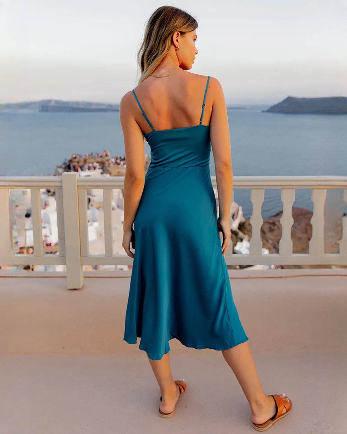 sleeveless satin a-line midi bridesmaid dress - image 5