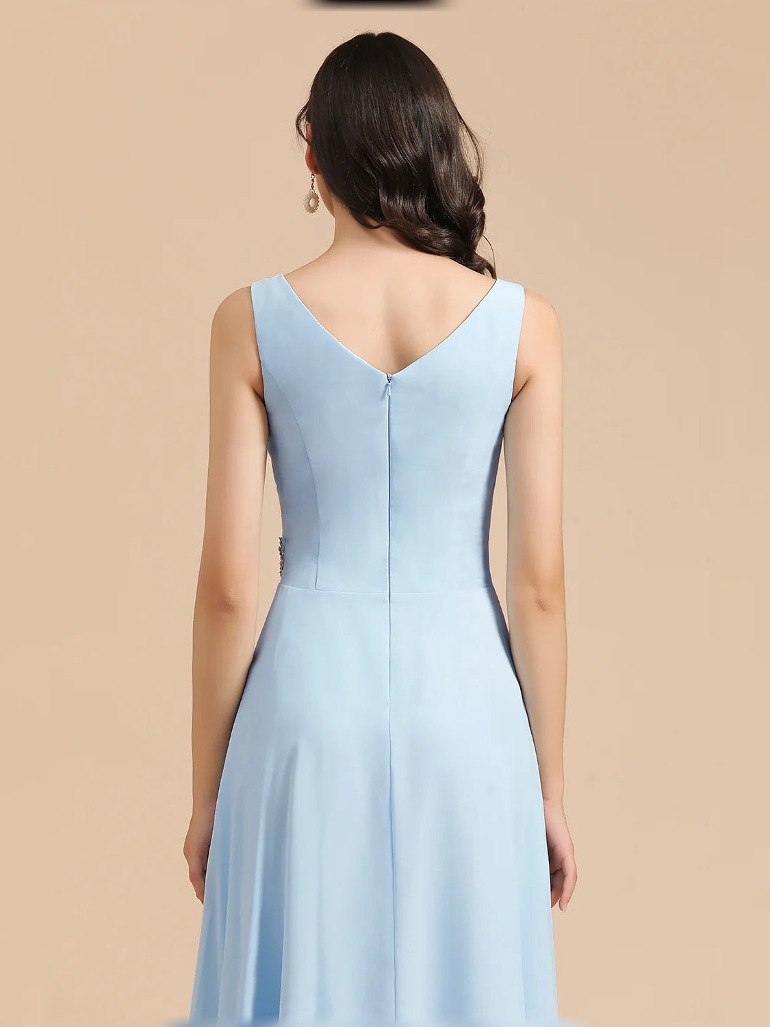 Sky Blue floor-length bridesmaid dress, alternate view showing the skirt and hem