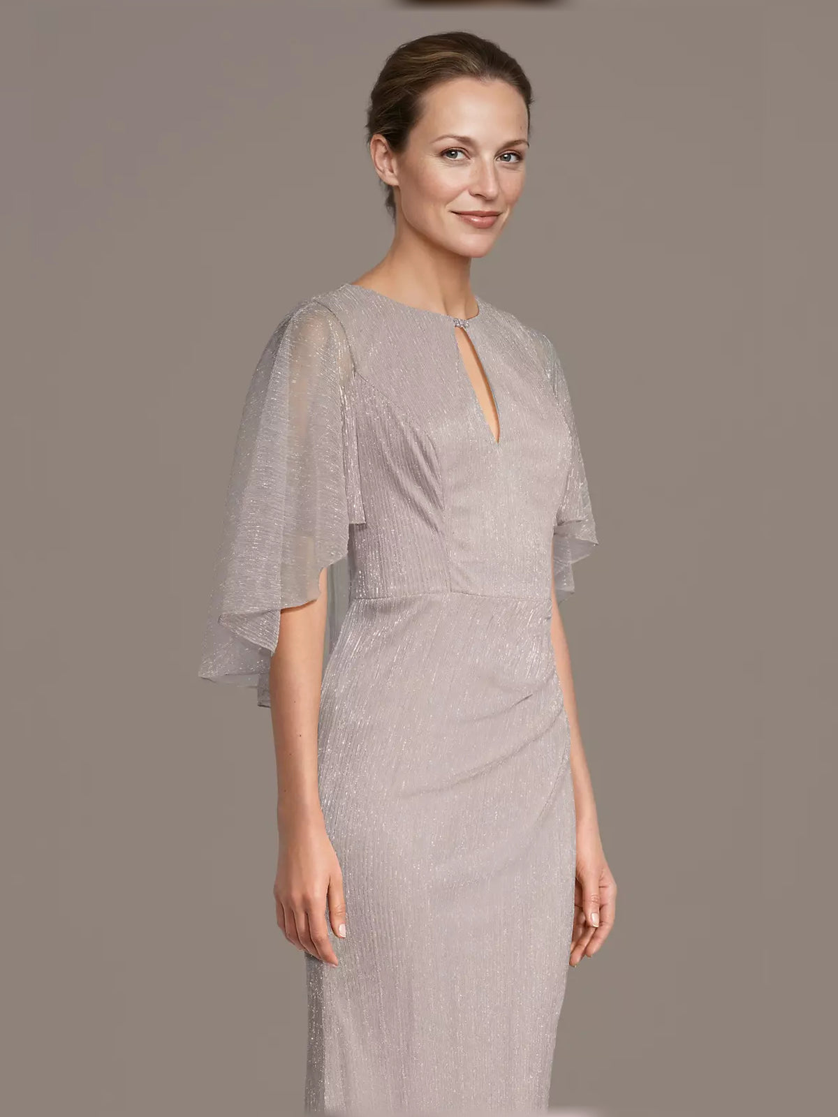 Blush Pink maxi mother of the bride dress, alternate view showing the skirt and hem