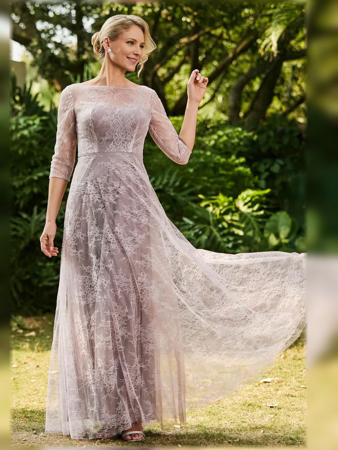 Dusk floor-length mother of the bride dress, alternate view showing the skirt and hem