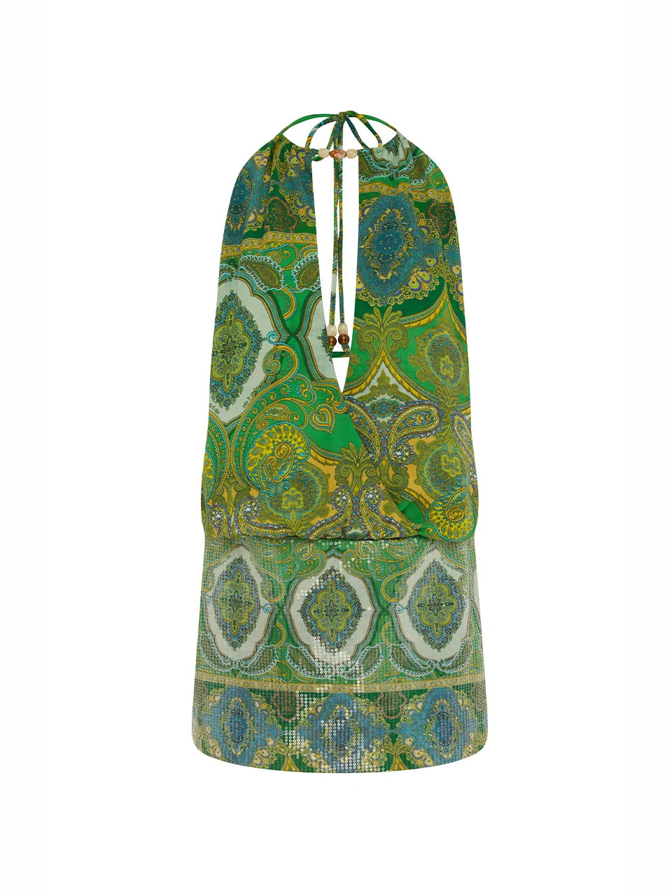GREEN mini homecoming dress, alternate view showing the skirt and hem