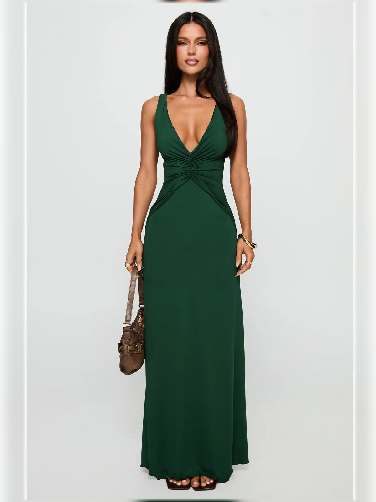 Forest Green mermaid floor-length formal dress with ruching, alternate view showing the skirt