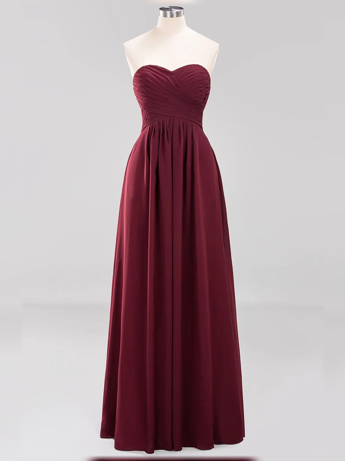 Burgundy floor-length bridesmaid dress, alternate view showing the skirt and hem