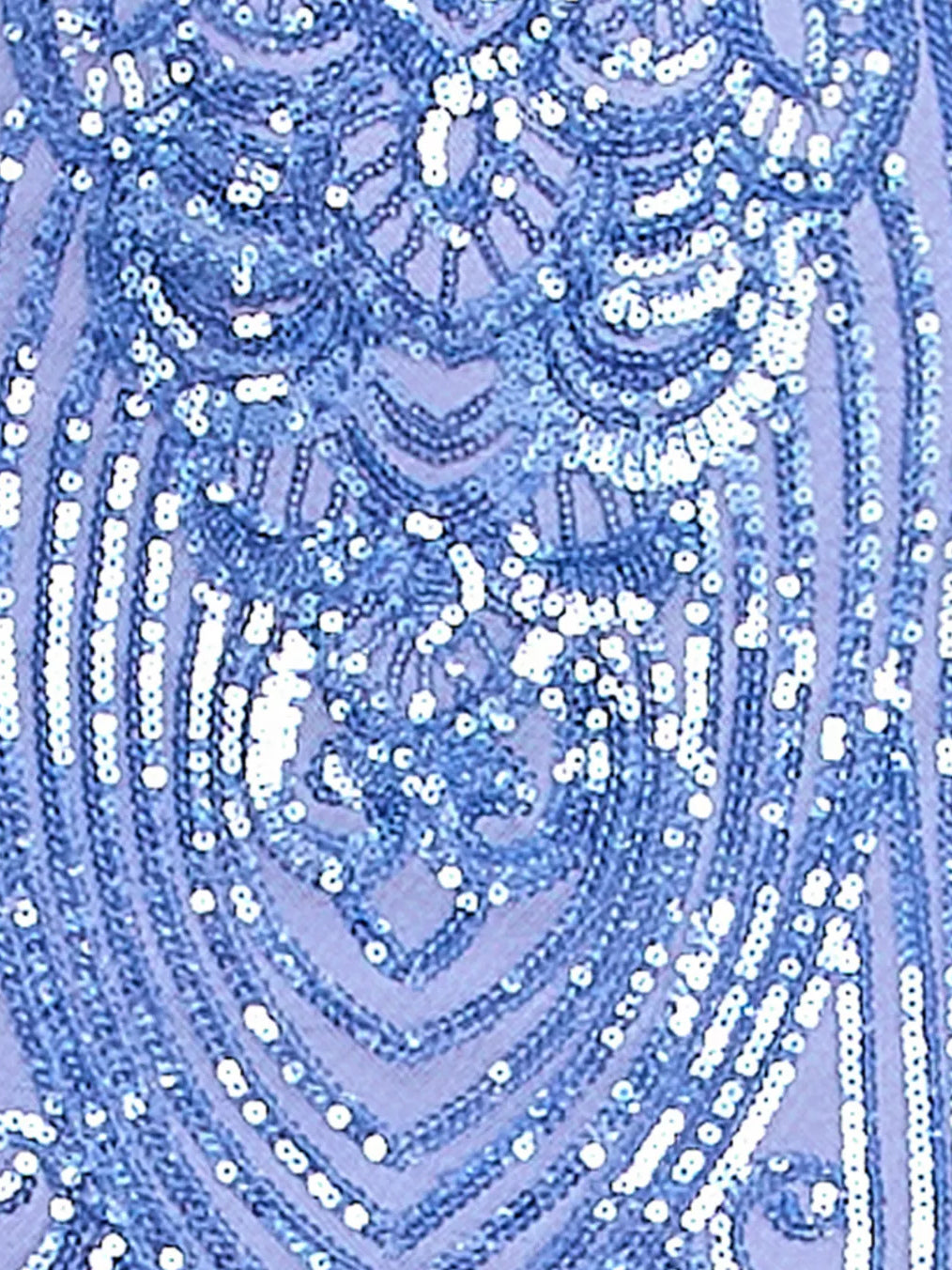 Periwinkle floor-length prom dress, back view showing the rear of the dress with the dress shown closer