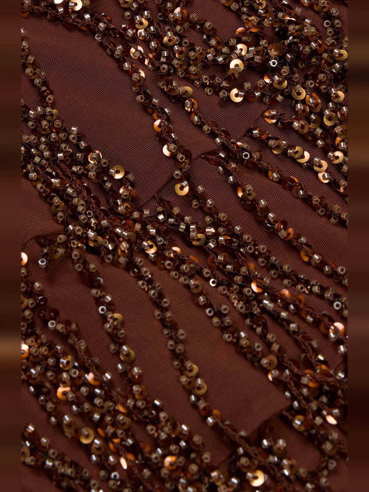 Brown mini homecoming dress, alternate view showing the skirt and hem