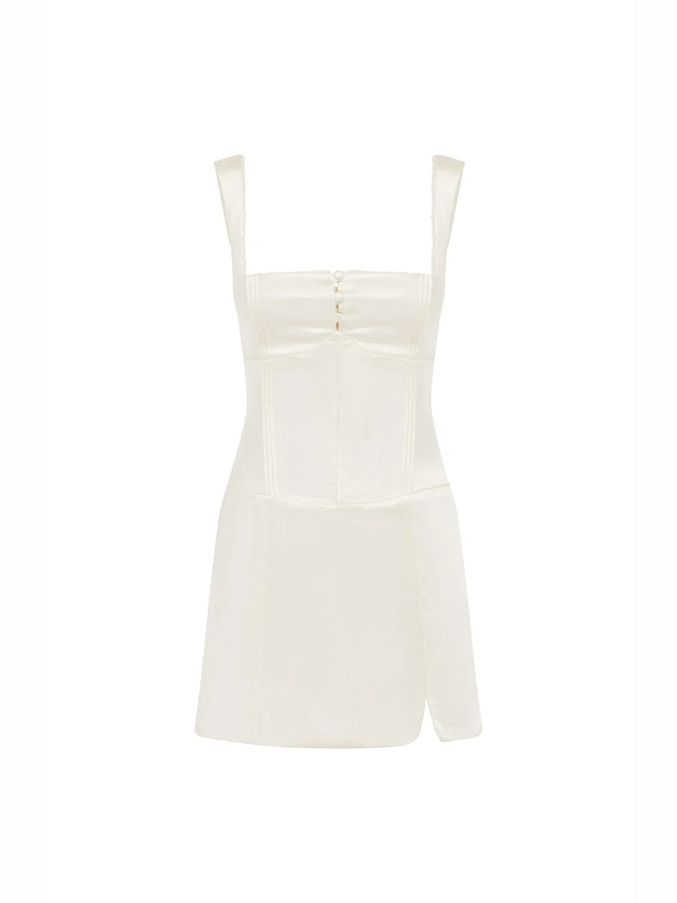 IVORY mini homecoming dress, alternate view showing the skirt and hem