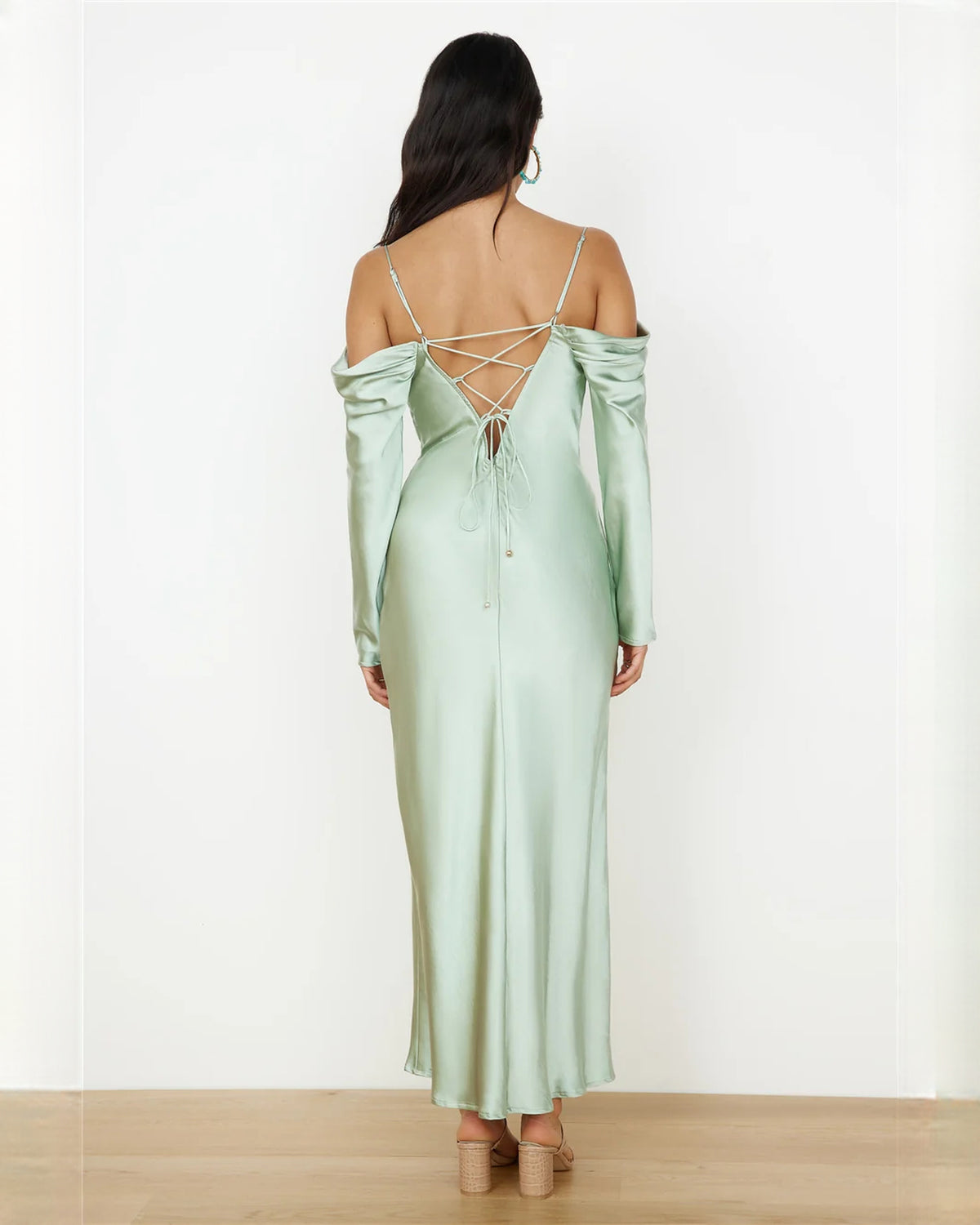 sleeveless satin a-line maxi bridesmaid dress - image 5