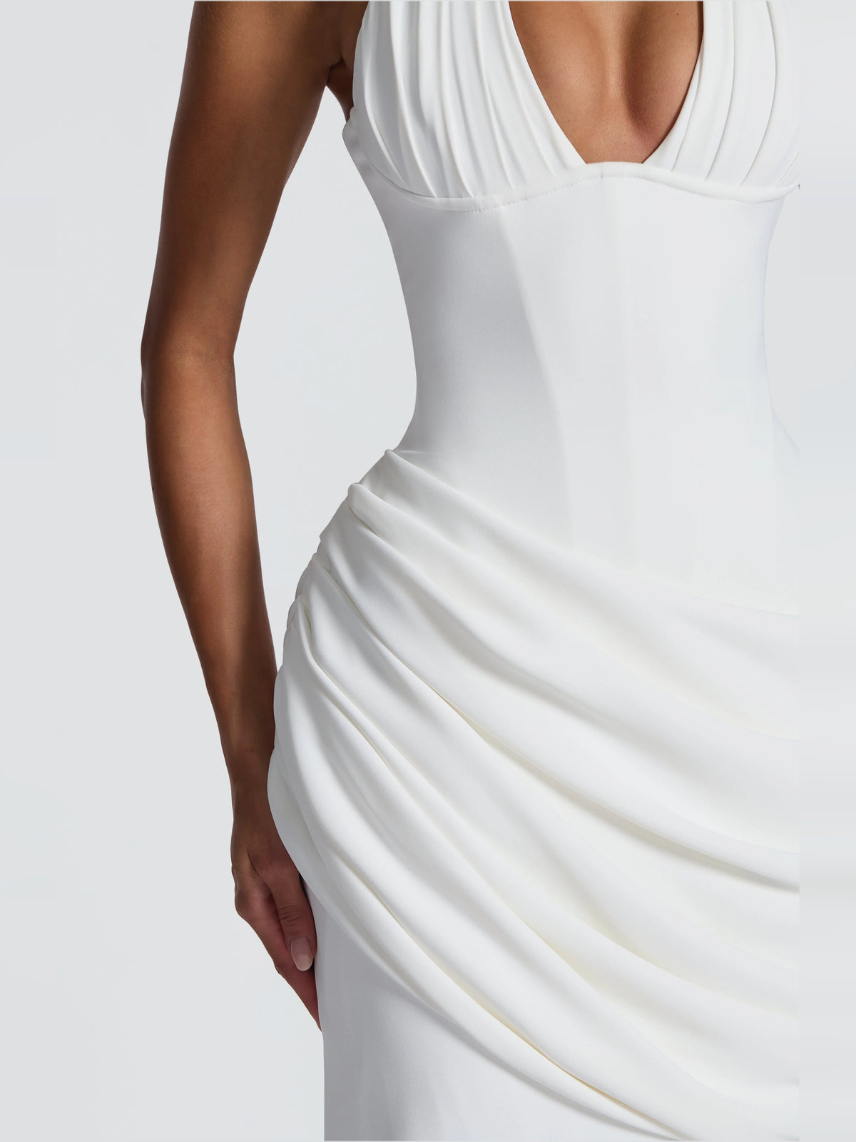 Ivory floor-length wedding dress, alternate view showing the full-length profile