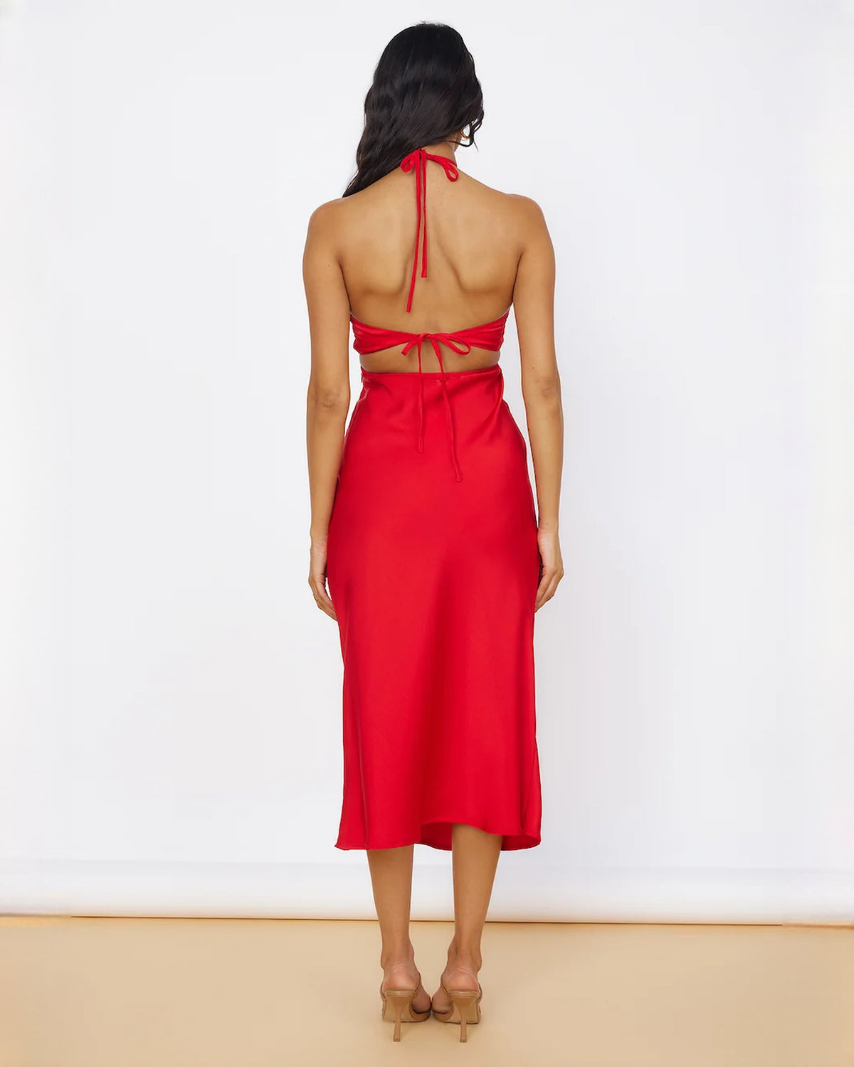sleeveless satin a-line midi bridesmaid dress - image 6