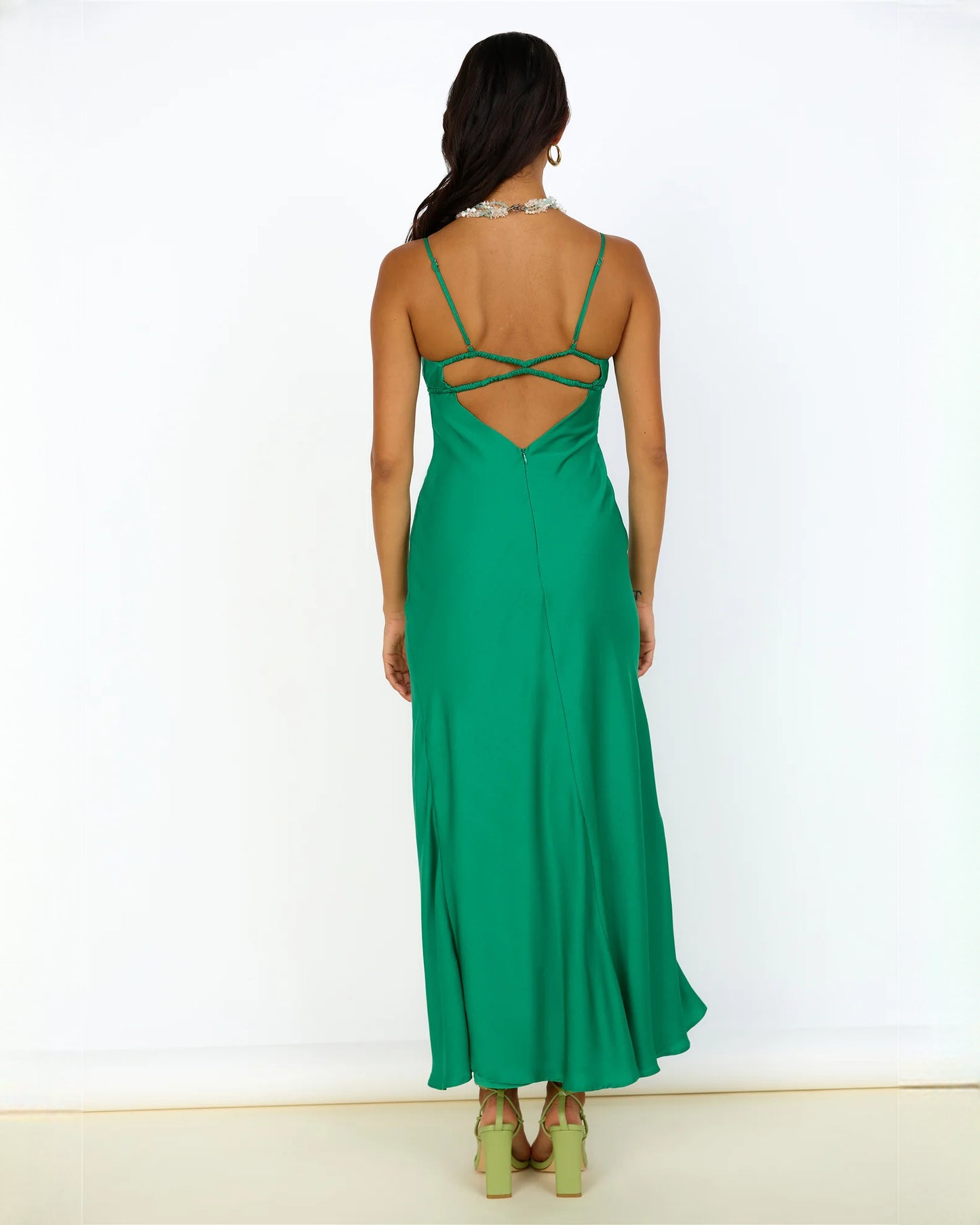 sleeveless satin a-line maxi bridesmaid dress - image 6