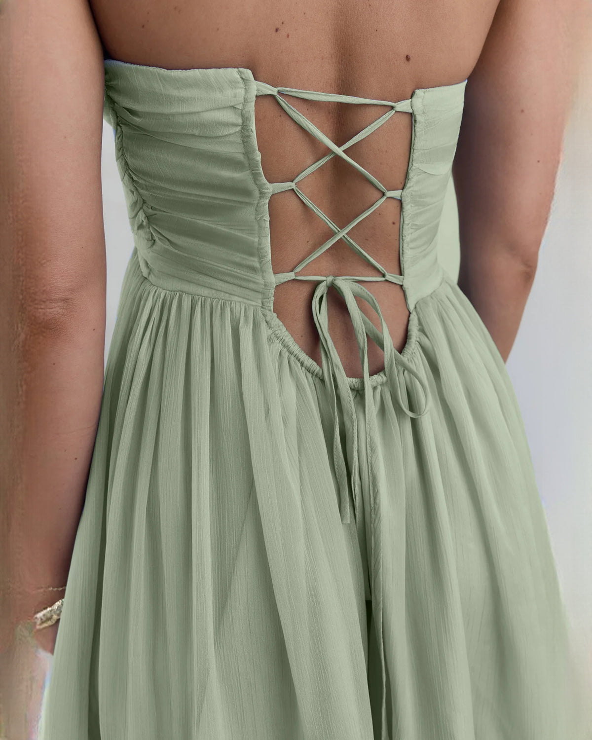 strapless chiffon a-line maxi bridesmaid dress - image 6
