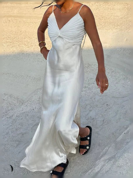 Ivory ankle-length prom dress, alternate view showing the full-length profile