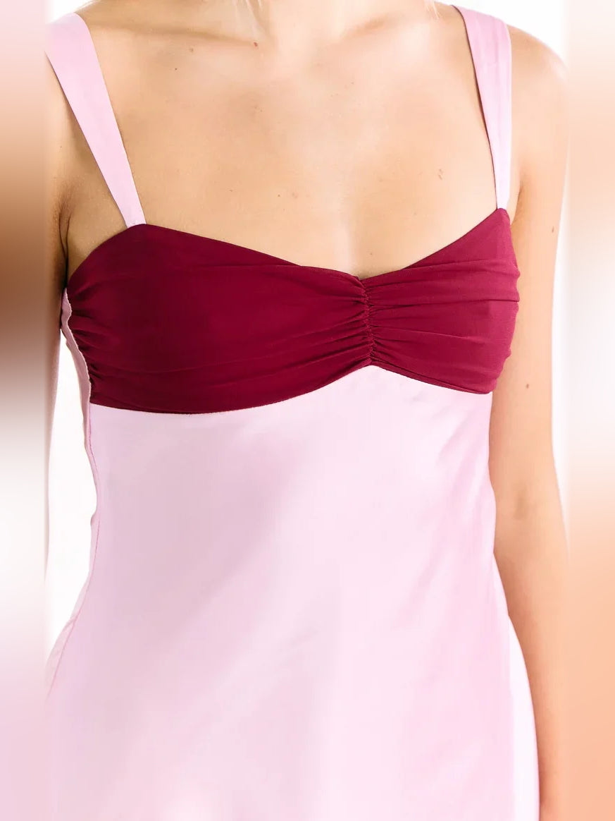 Red&Pink mini homecoming dress, alternate view showing the full-length profile