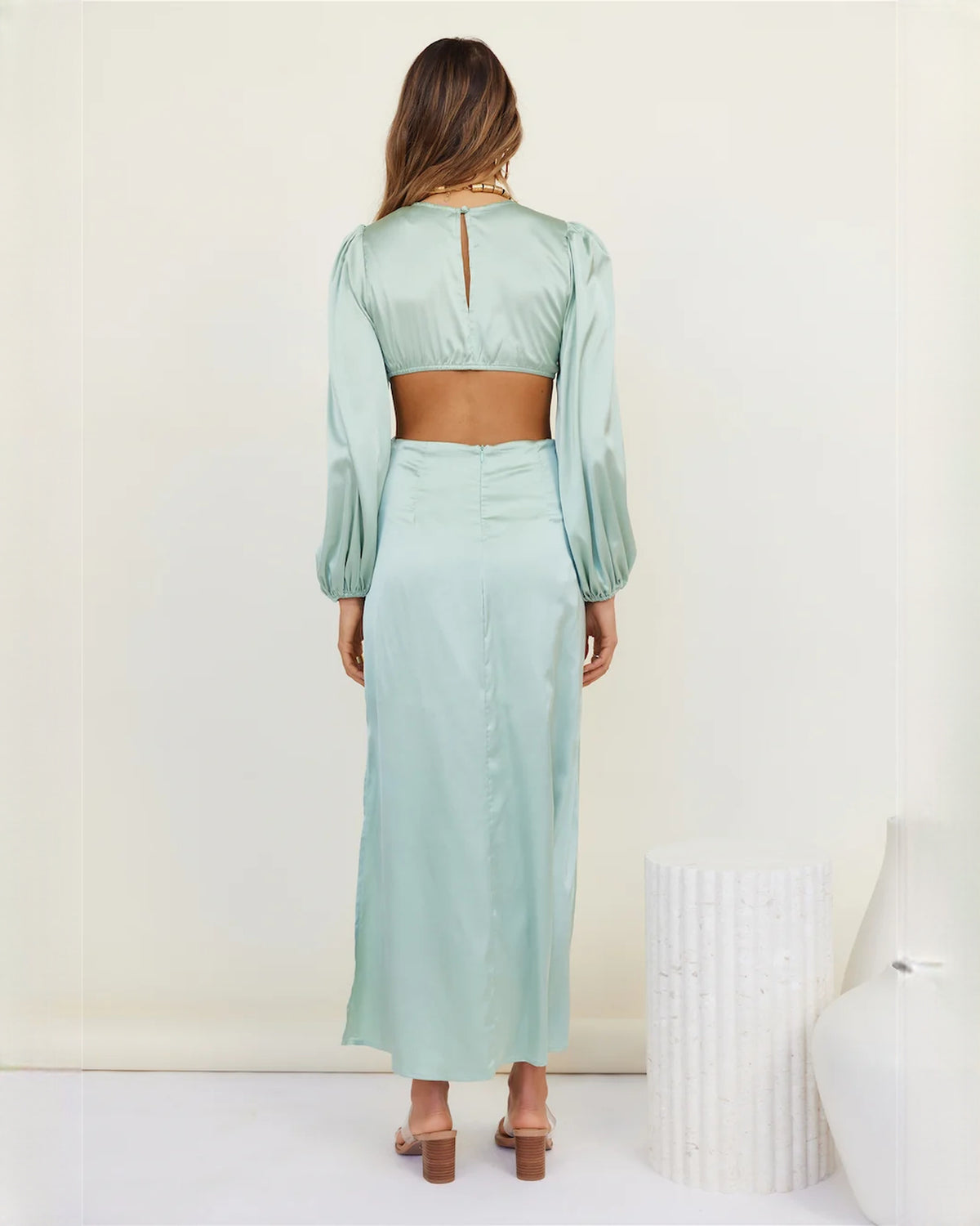 sleeveless satin a-line maxi bridesmaid dress - image 6