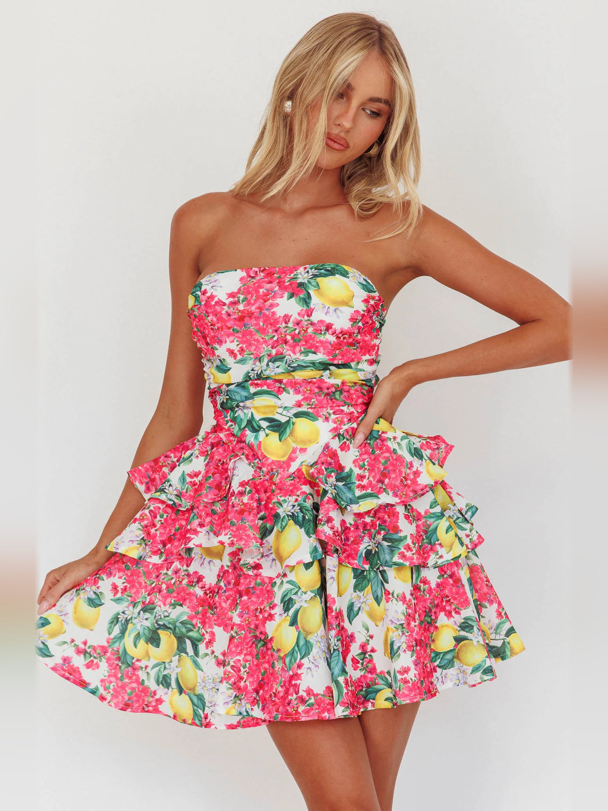 Pink mini homecoming dress, alternate view showing the full-length profile