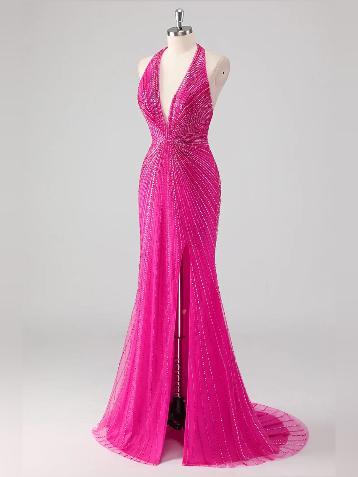Hot Pink floor-length prom dress, alternate view showing the full-length profile