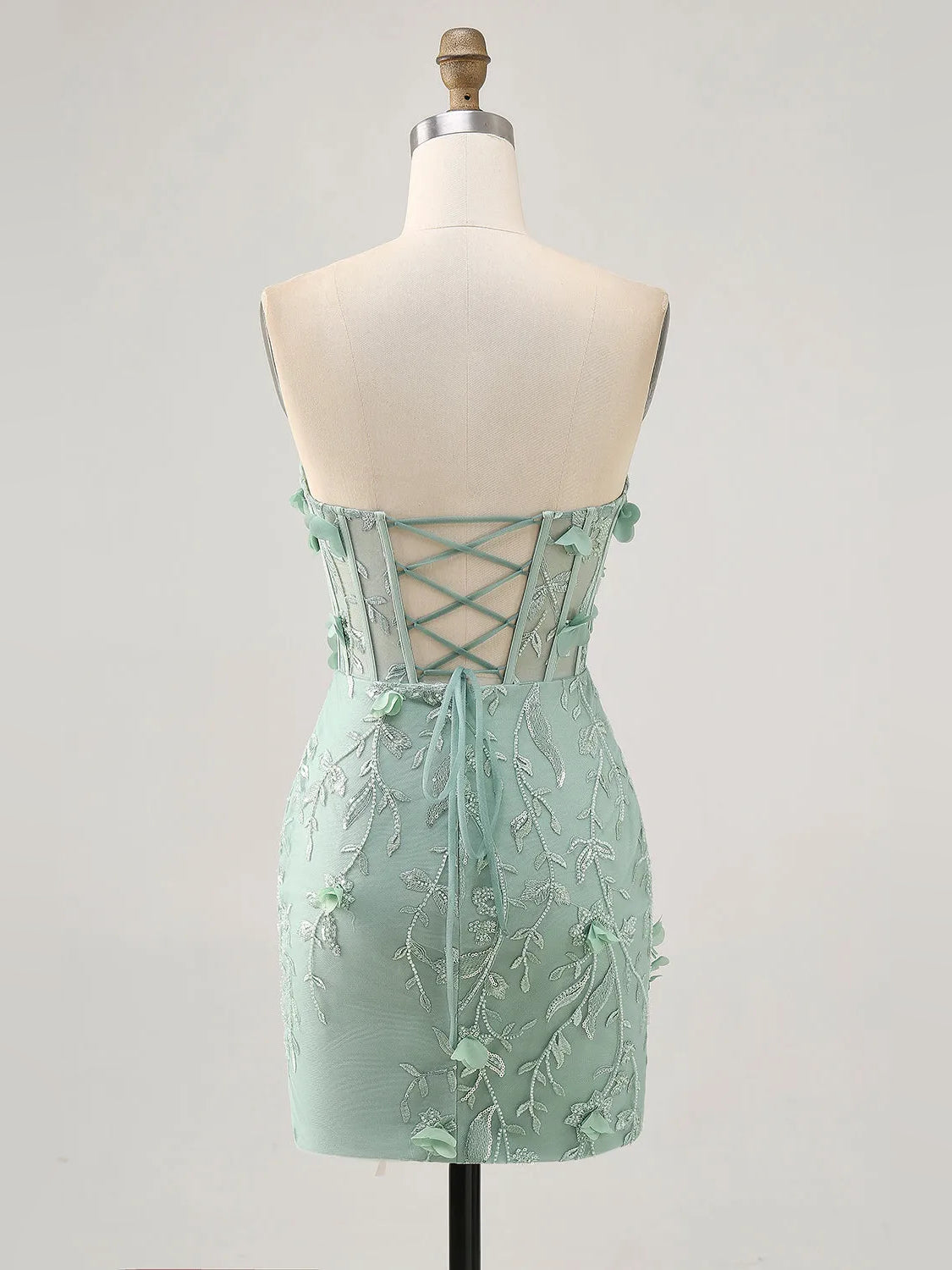 Mint Green mini homecoming dress, alternate view showing the full-length profile