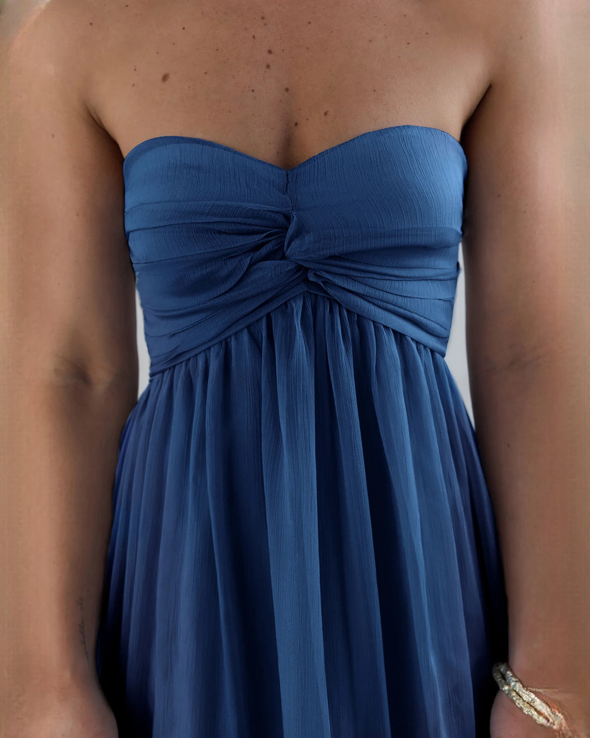 strapless satin a-line maxi bridesmaid dress - image 6